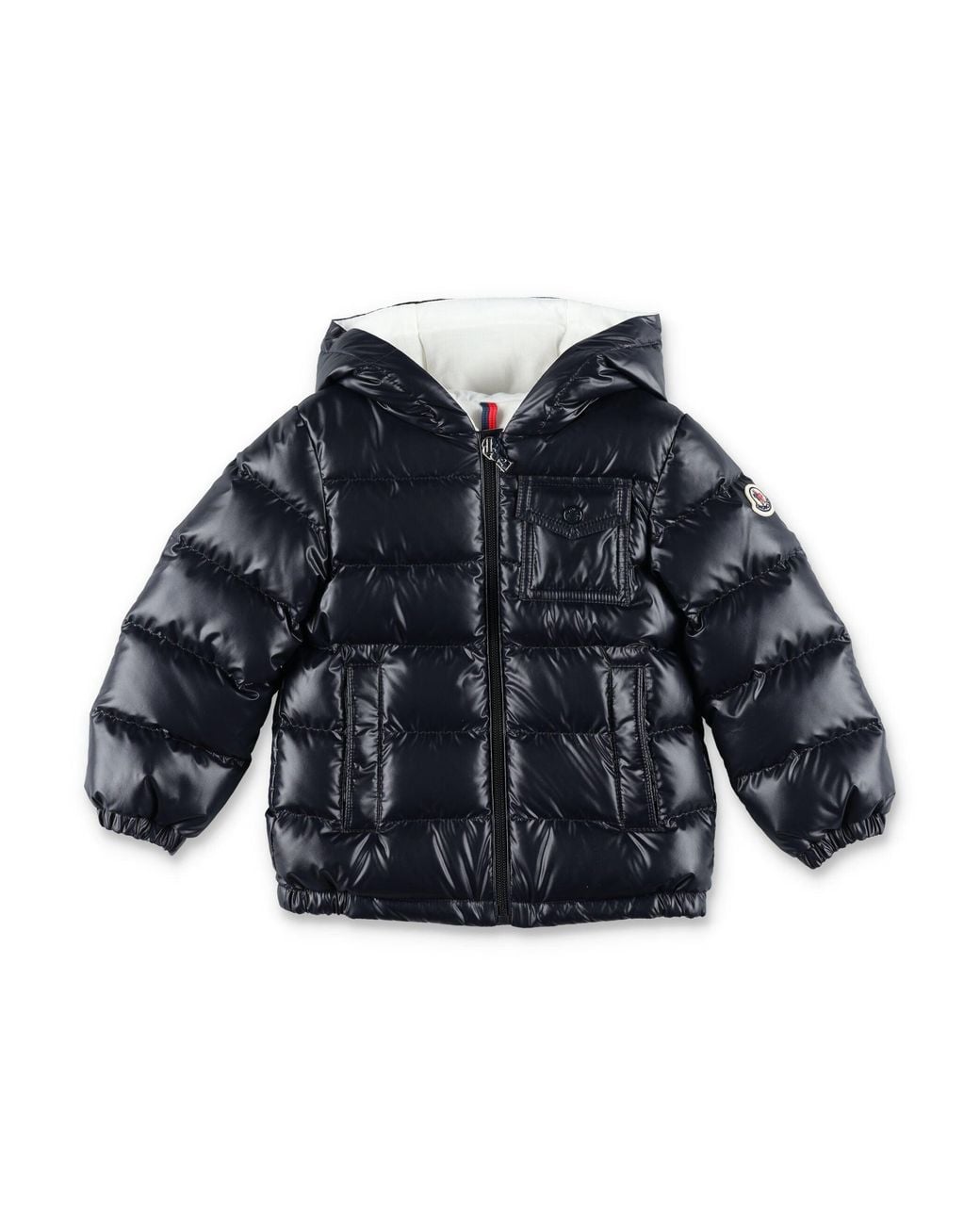 Moncler Blue Mini Hooded Glossy Down Puffer Jacket