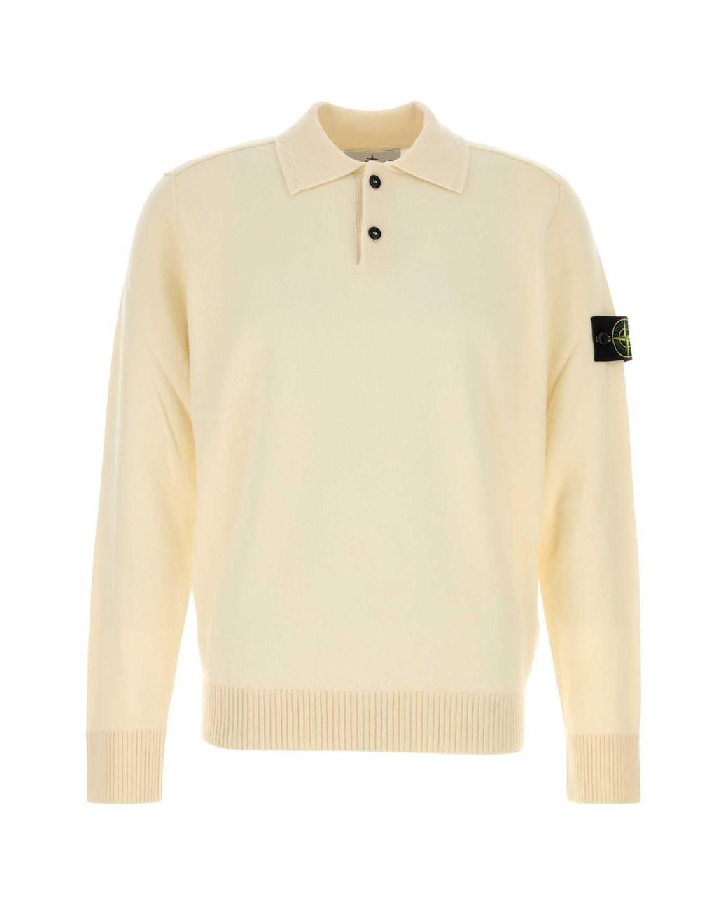 Stone Island Natural Ivory Wool Polo Shirt for men