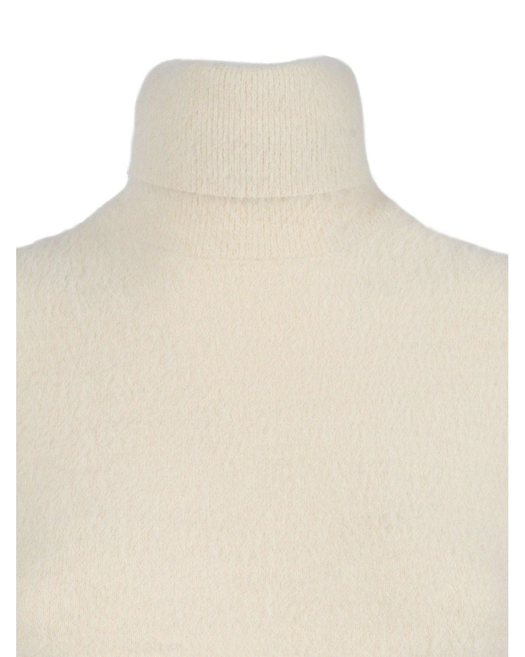 Elisabetta Franchi White Ribbed Knit Midi Dress With High Neckline