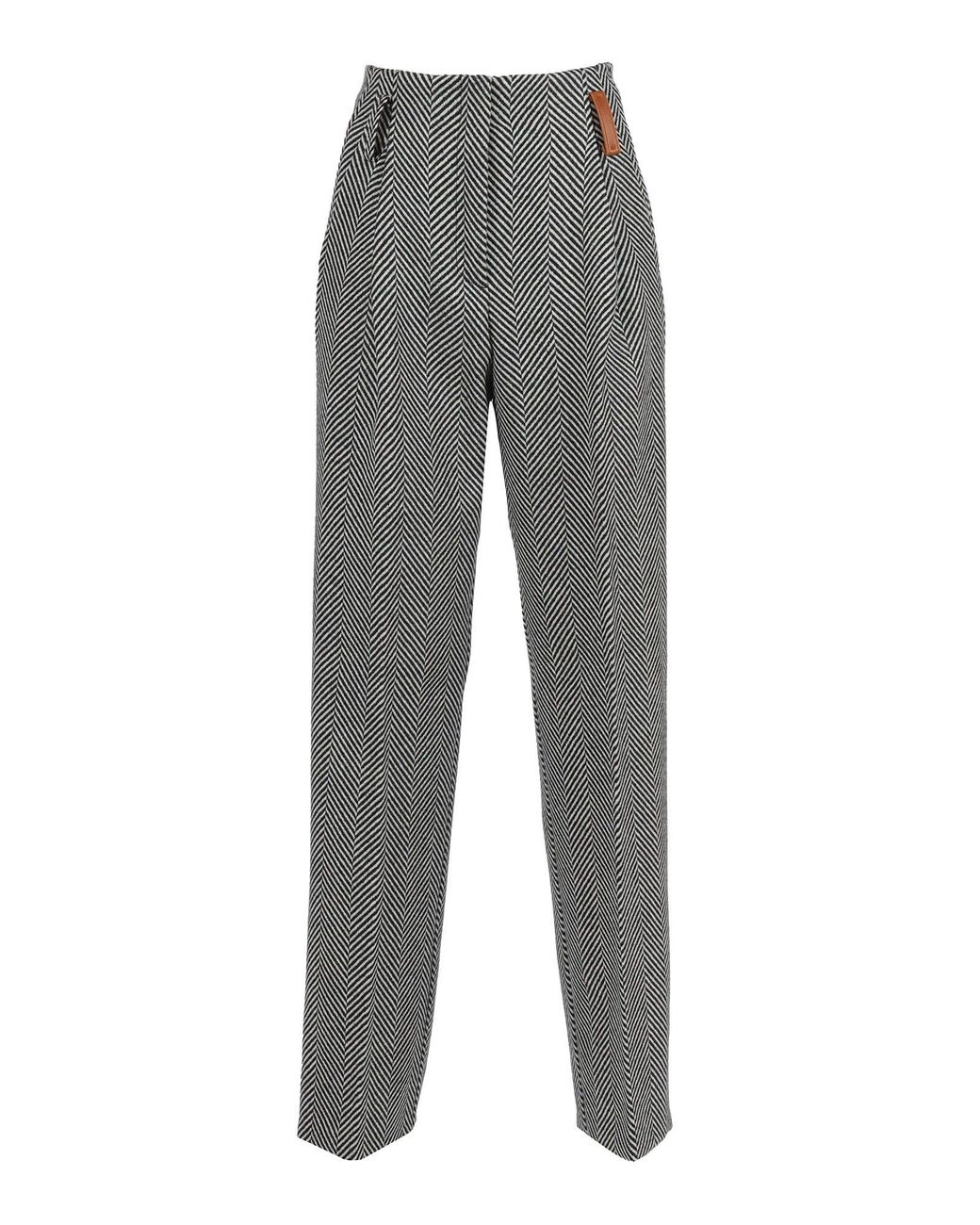 Forte_forte Gray Strong, Strong, High Waisted Trousers, Chevron Wool