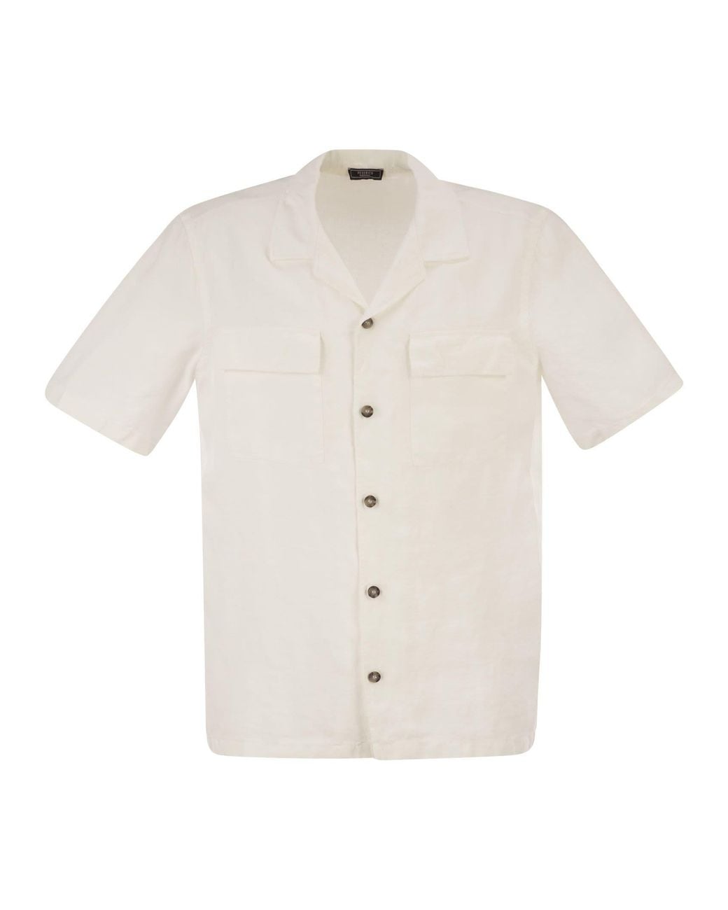 Peserico White Lightweight Linen Bowling Shirt for men