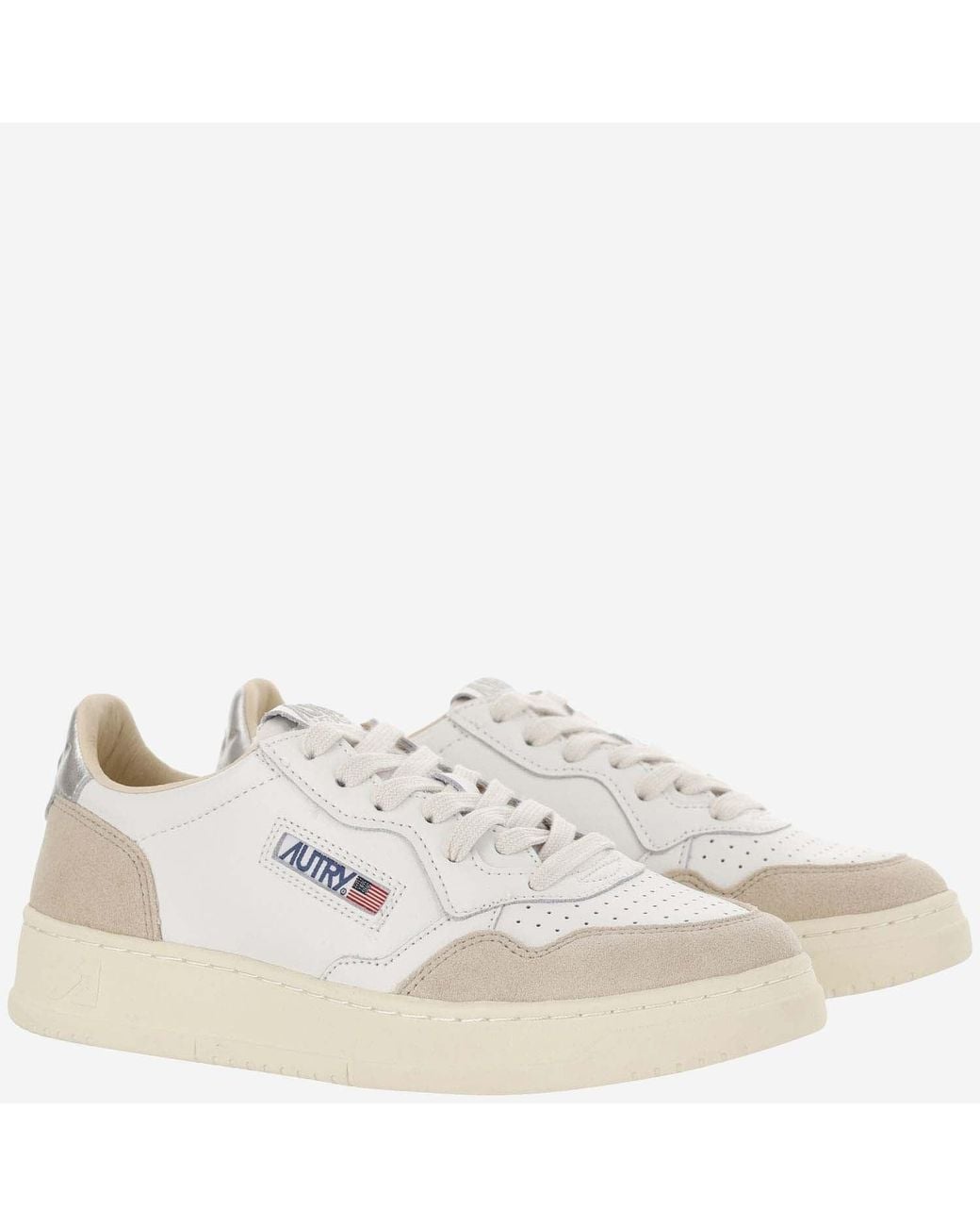 Autry White Leather Sneakers With Suede Inserts And Contoured Design
