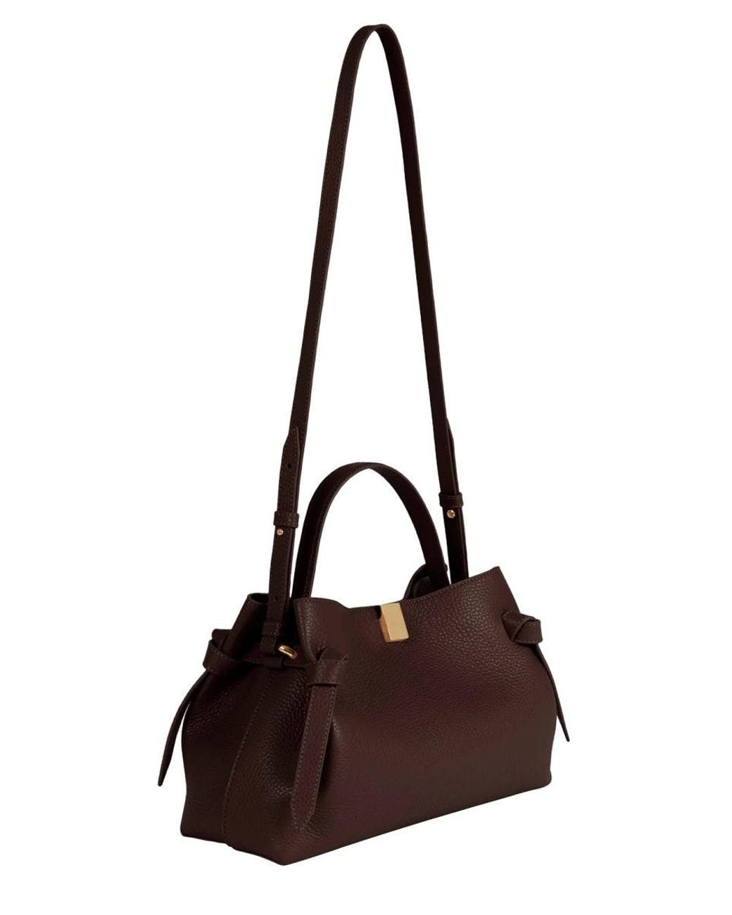 Yuzefi Brown Pebble-Grain Leather Top-Handle Bag