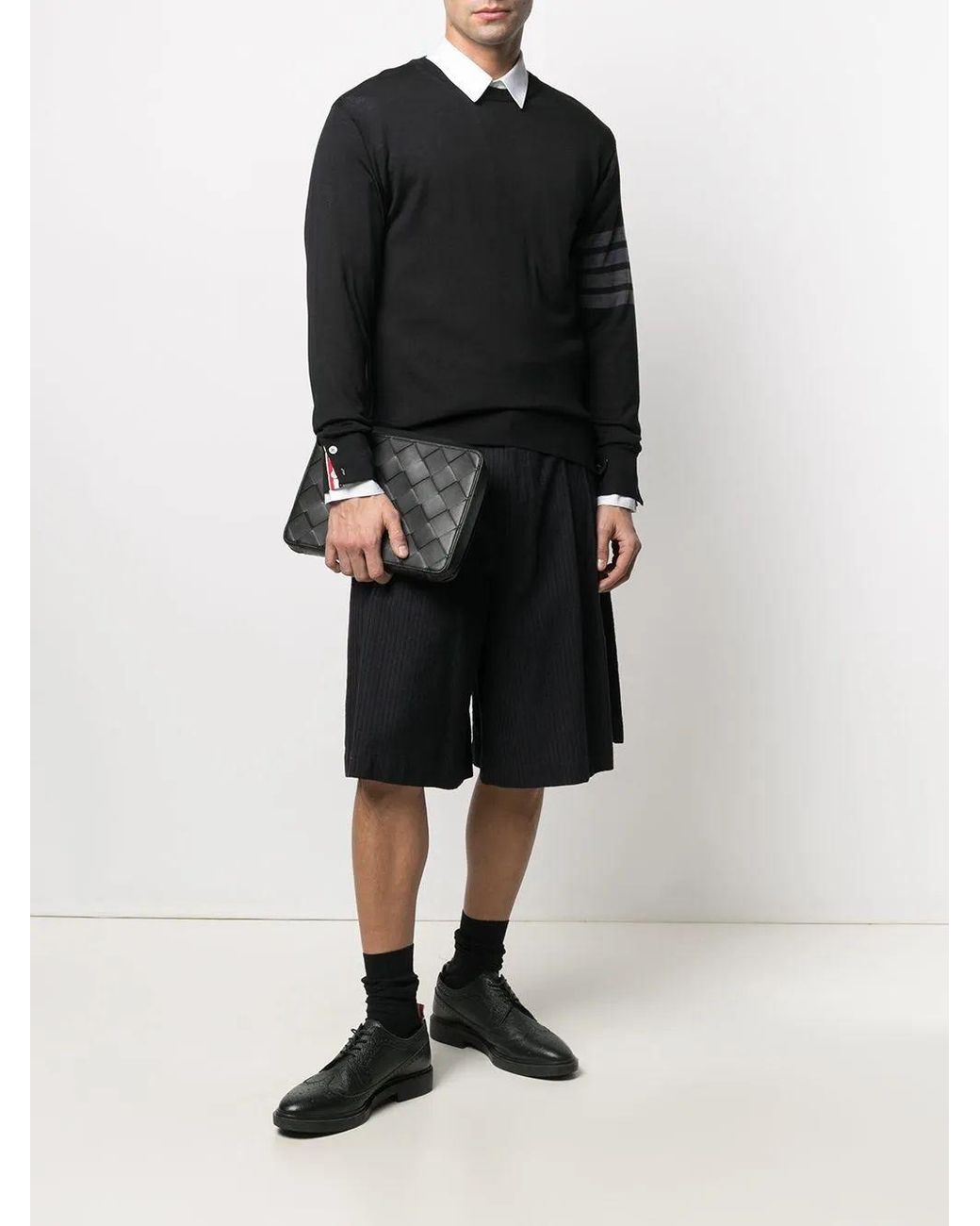 Thom Browne Black Classic Crewneck Pullover W/ Bar Stripe for men