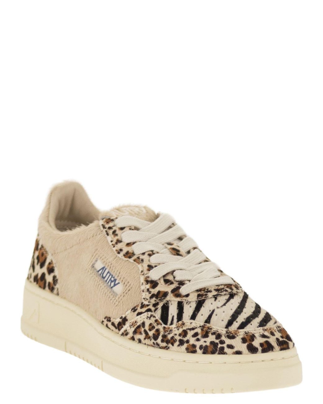 Autry Natural Medalist Low Genuine Haircalf Trainers With Animal Print