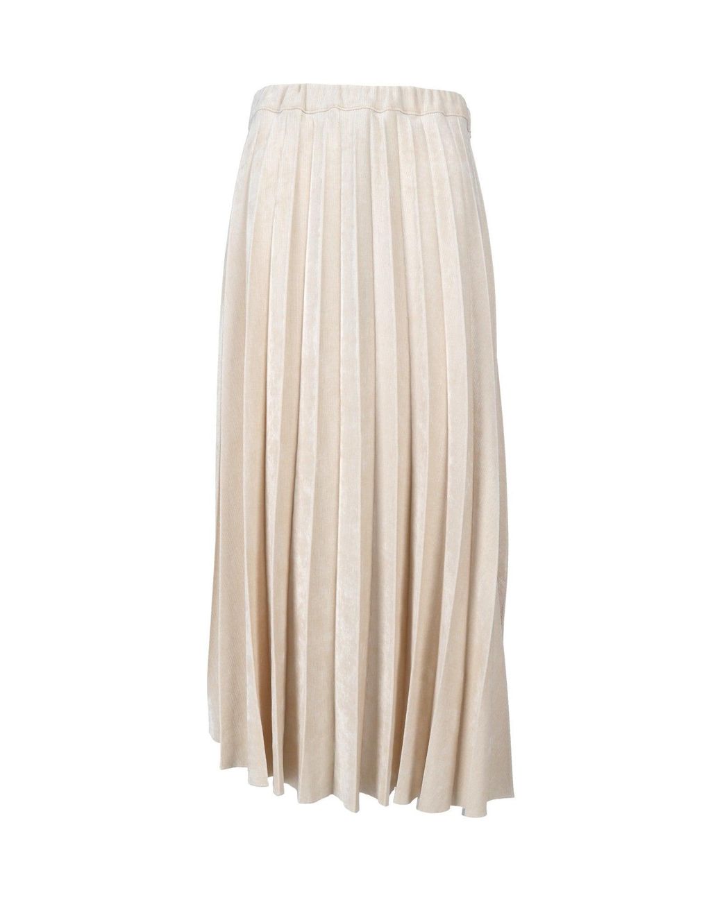Shirtaporter White Pleated Velvet Elastic Waistband Midi Skirt