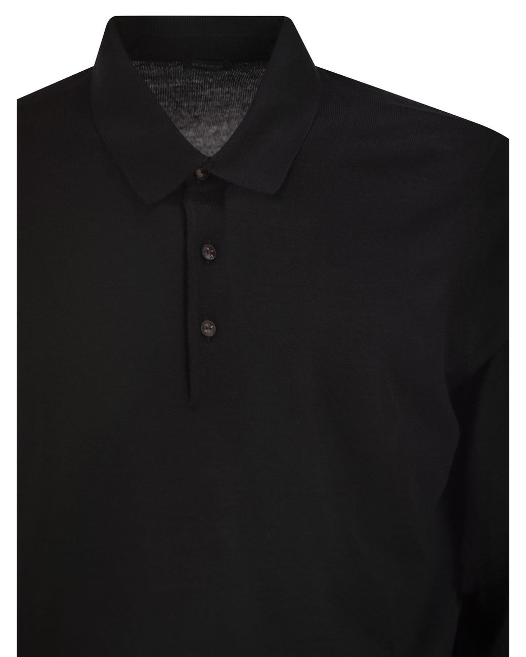 Kiton Black Long-Sleeved Wool Polo Shirt for men