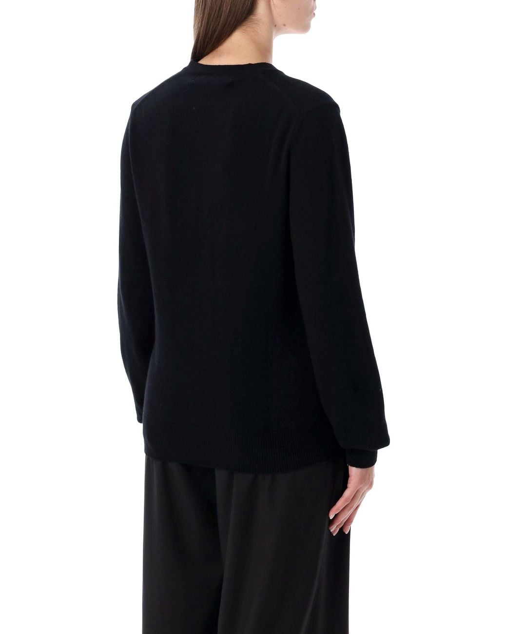 COMME DES GARÇONS PLAY Black Wool V-Neck Sweater With Heart And Crystals for men