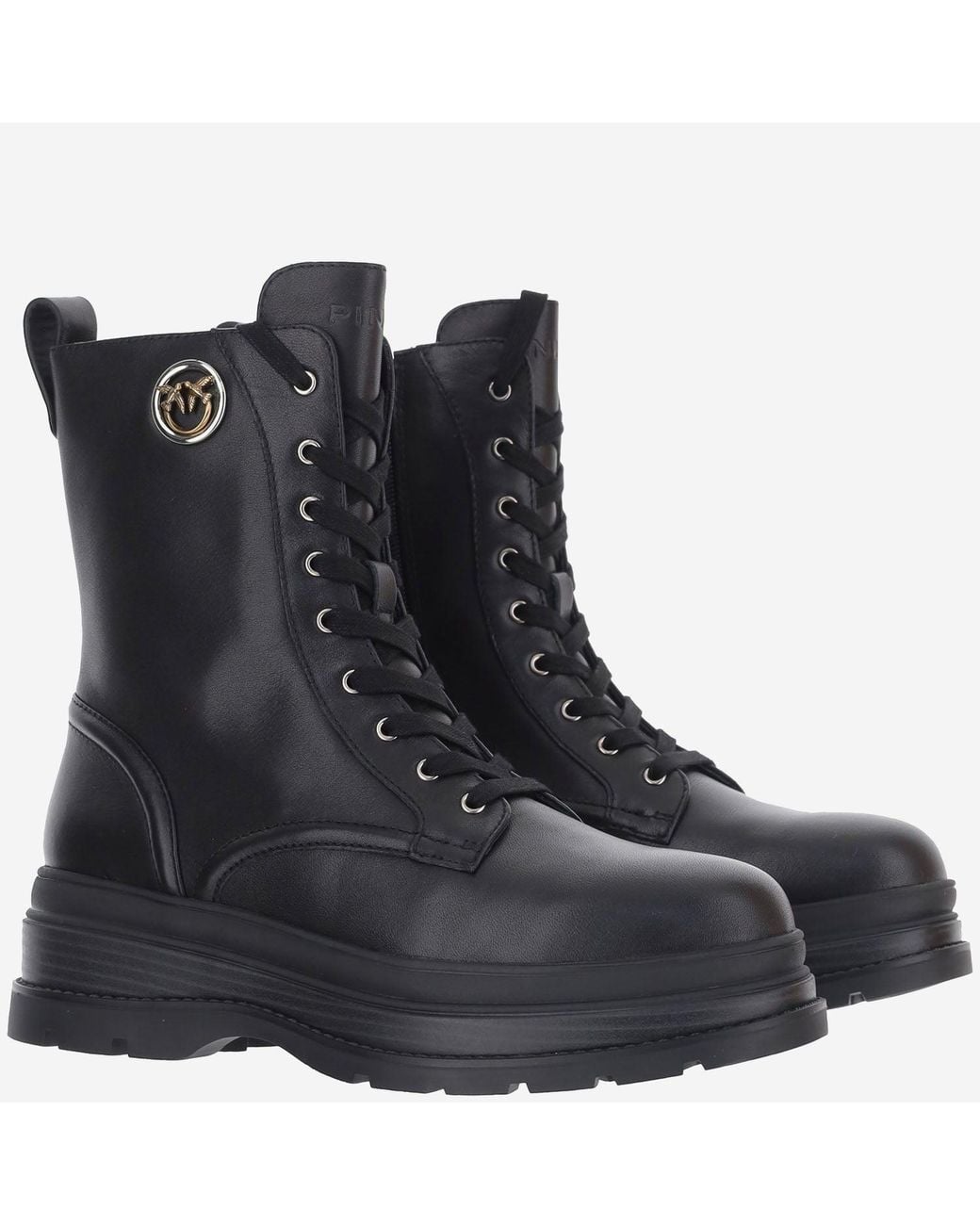 Pinko Black Leather Ankle Boots With Logo