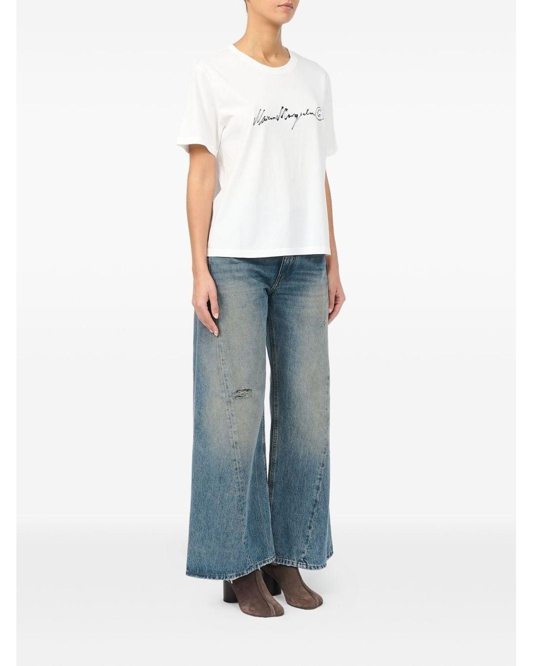 MM6 by Maison Margiela White Logo Cotton T Shirt