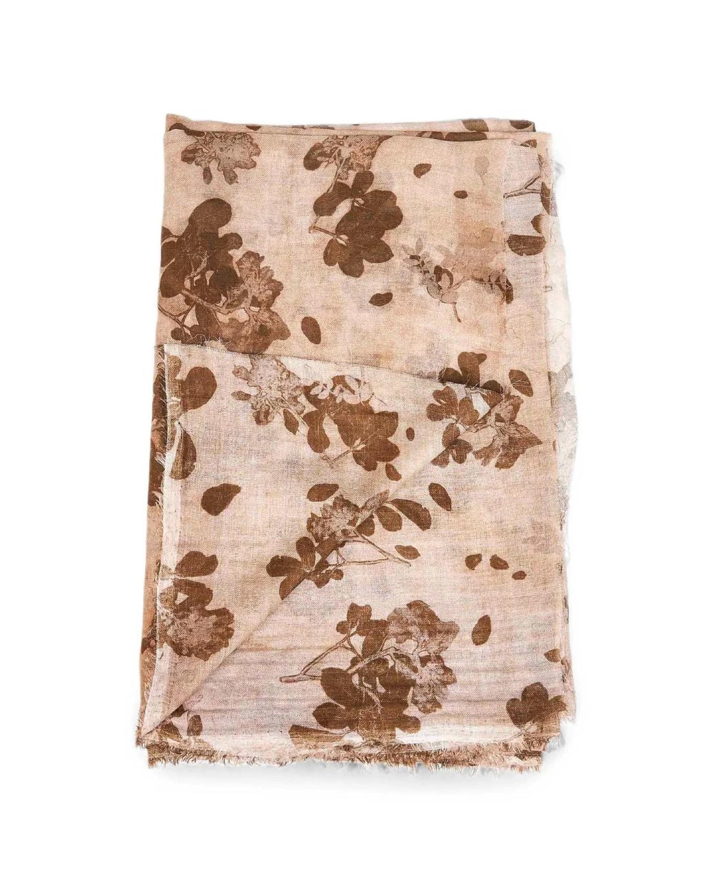 Uma Wang Natural Floral Scarf With Fringe