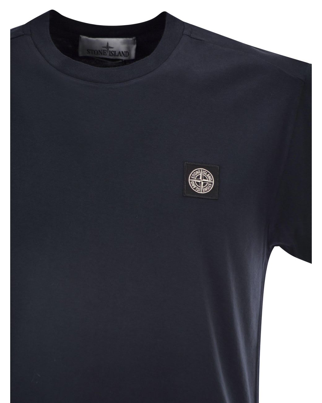 Stone Island Blue Slim Fit T-Shirt With Compass Patch for men
