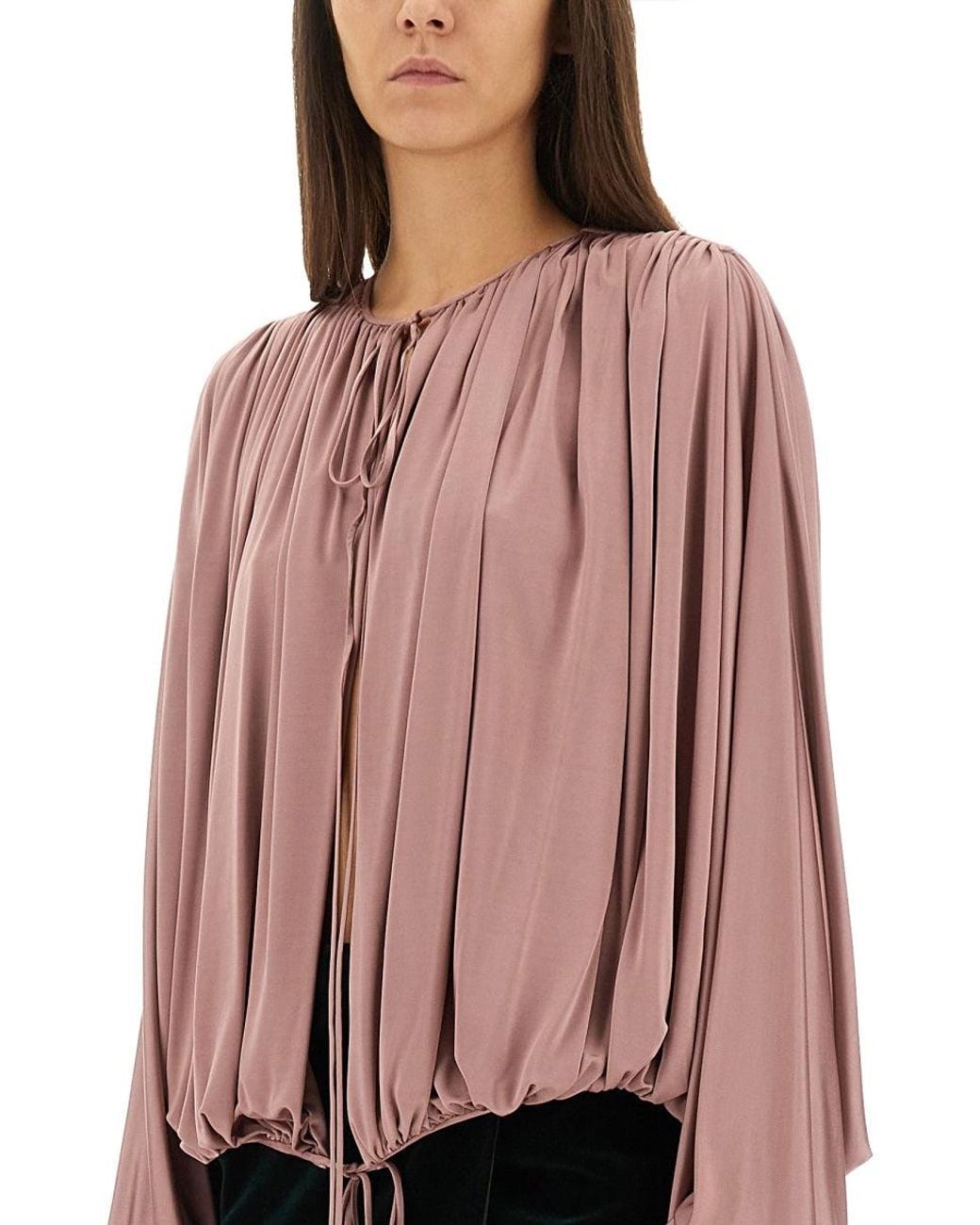 Saint Laurent Pink Drawstring Gathered-Shoulder Blouse