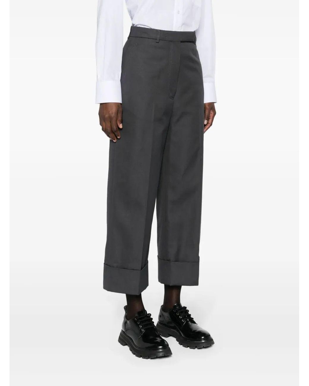 Thom Browne Gray Straight-Leg High-Waisted Pants