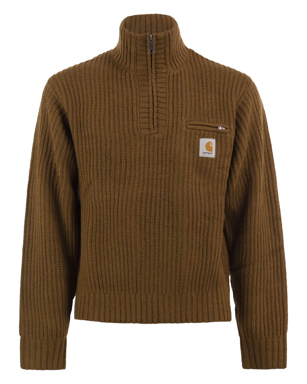 Carhartt Brown Rib-Knit Half-Zip High Neck Jumper