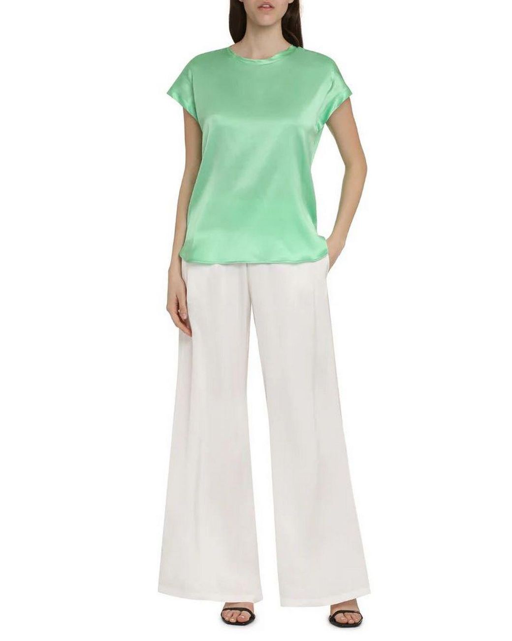 Pinko Green Silk Blend Short Sleeve Top