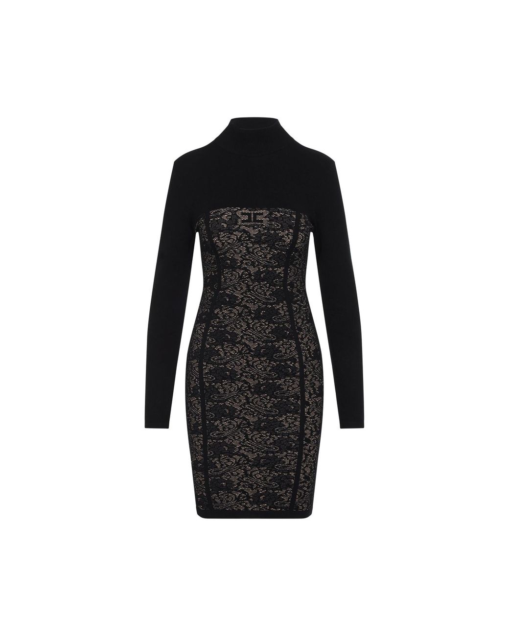 Elisabetta Franchi Black Nero Pelle Knit Lace Dress