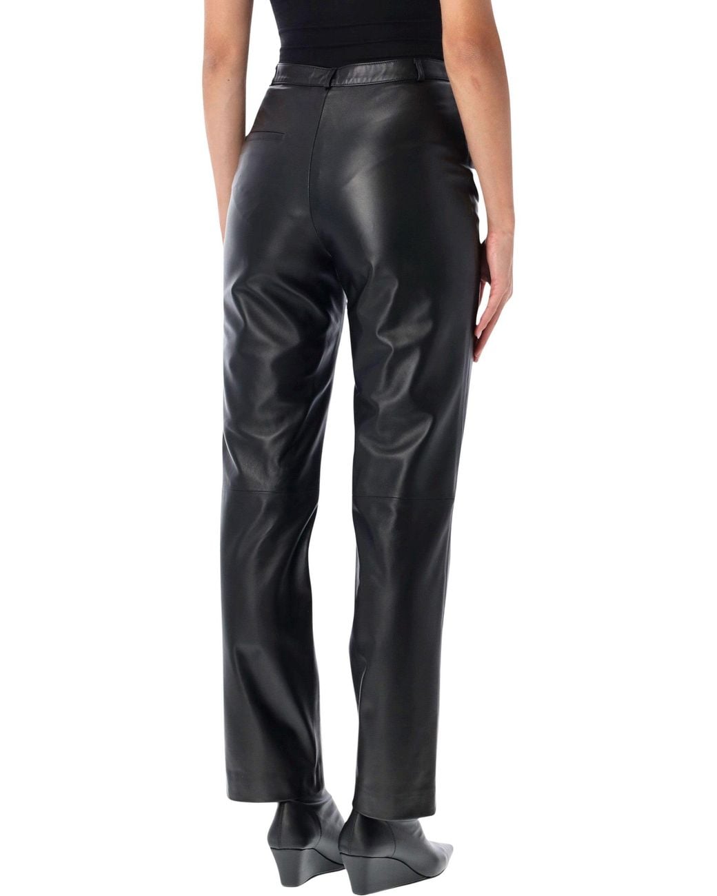 Loulou de Saison Black High-Waist Straight-Leg Leather Pants