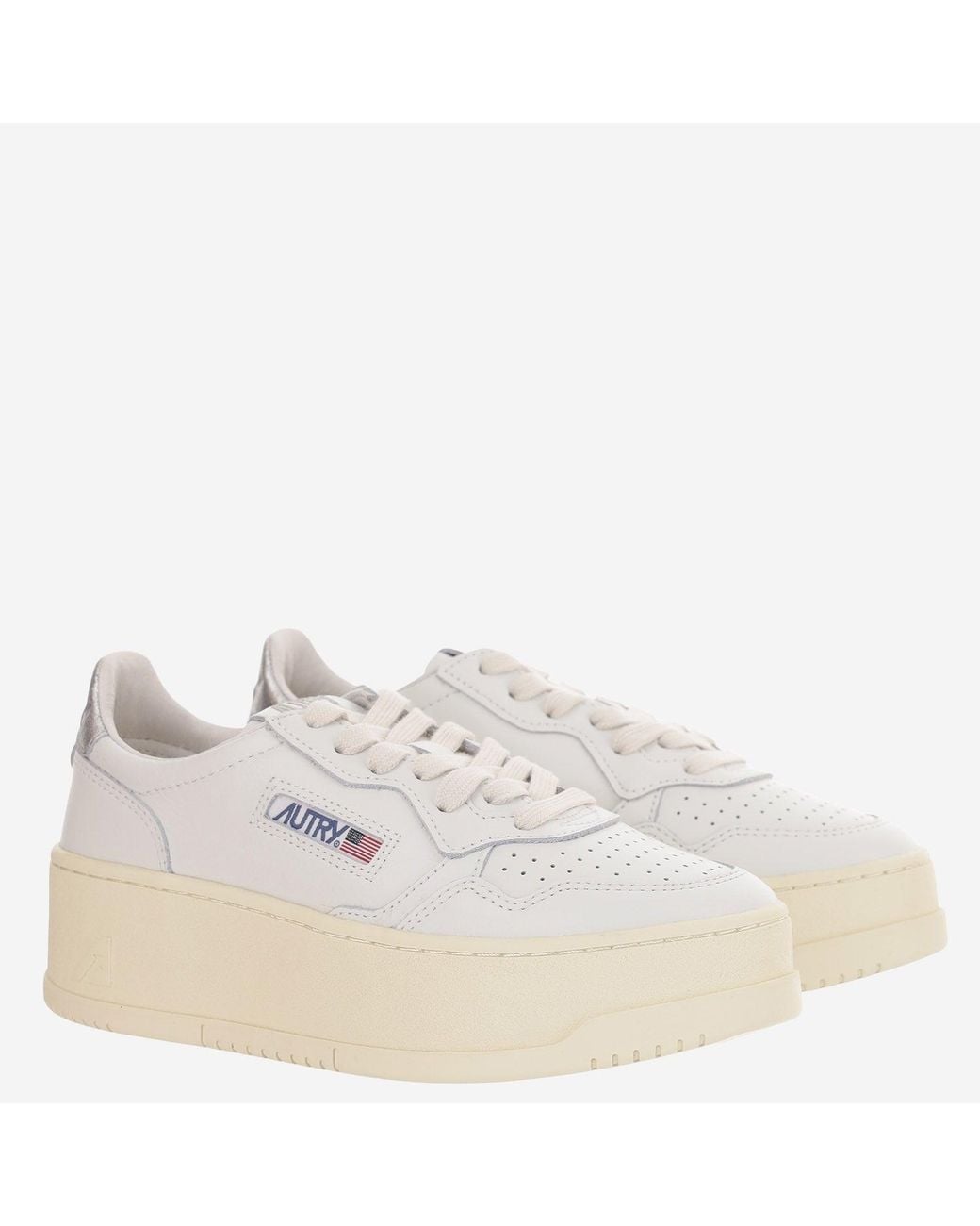 Autry White Medalist Platform Low Leather Sneakers With Contrast Heel Tab