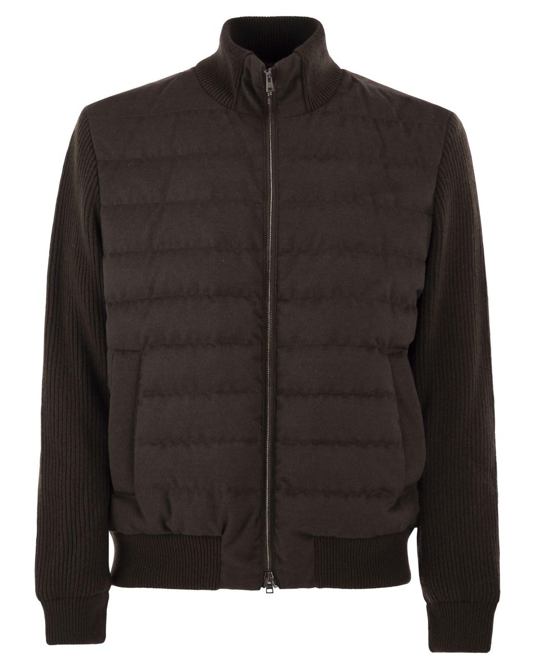 Herno Black Quilted Knit And Fabric Jacket With High Collar for men