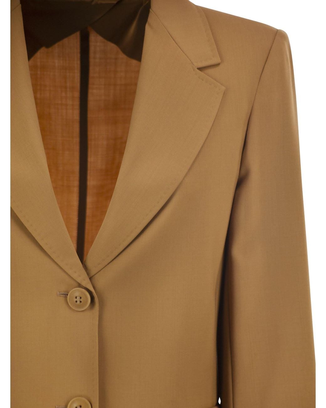Max Mara Brown Maxmara Studio Mstassenzi – Pure Virgin Wool Single-Breasted Blazer
