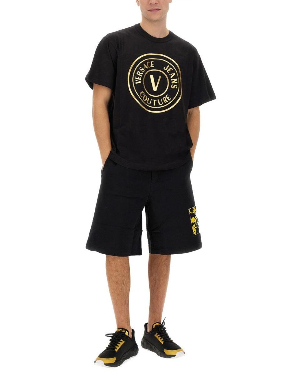 Versace Jeans Couture Black Bermuda With Logo for men