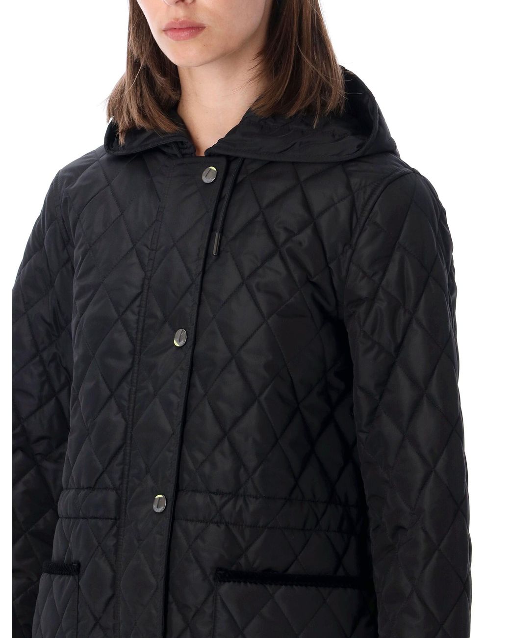 Burberry Black Quilted Nylon Parka Jacket With Adjustable Drawstring Waist And Hood