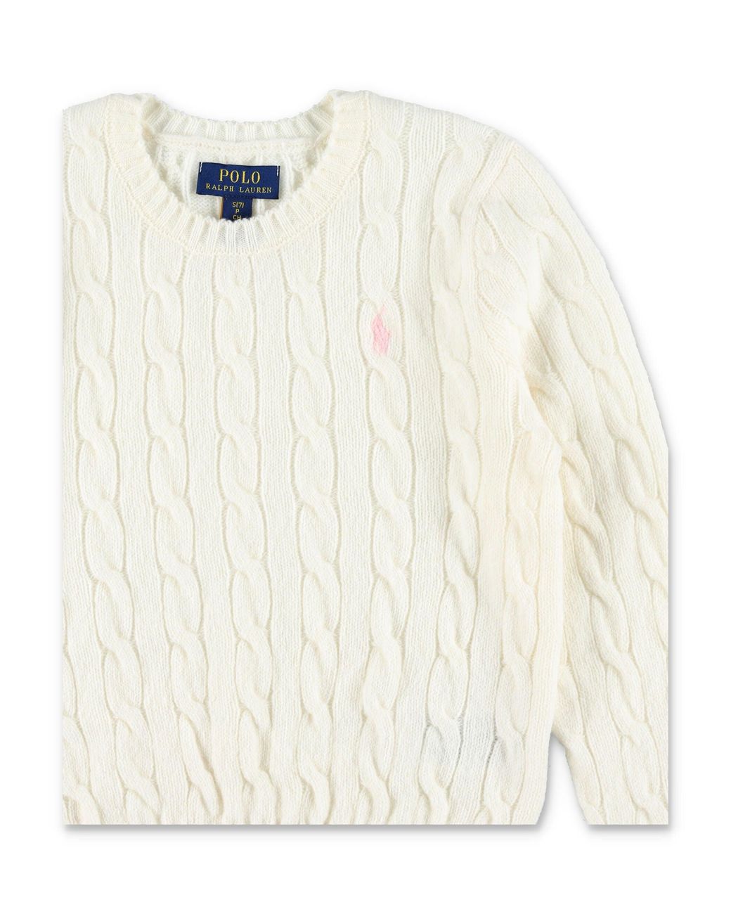 Polo Ralph Lauren White Mini Cable-Knit Wool & Cashmere Sweater With Embroidered Pony