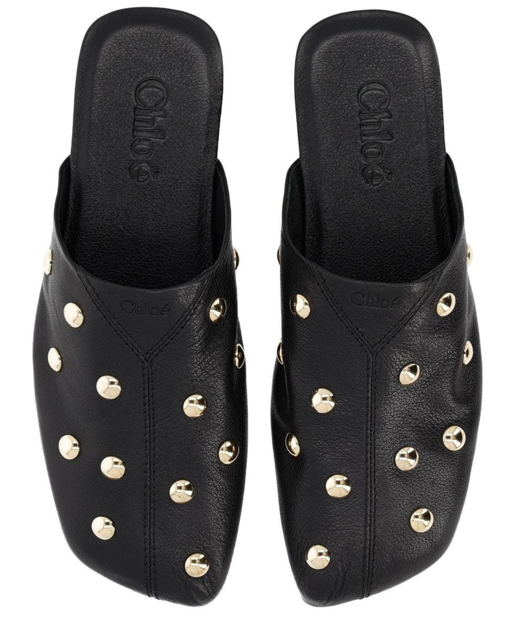 Chloé Black Susanna Buckle-Details Studded Flat Pumps