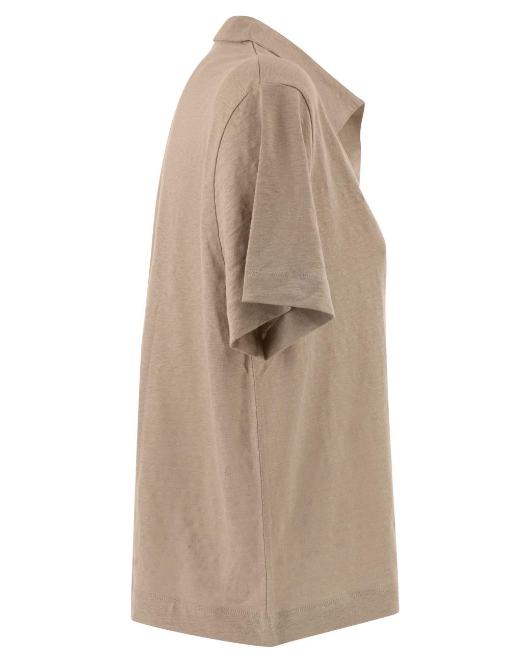 Majestic Natural Cropped Linen Stretch Polo With V Neck
