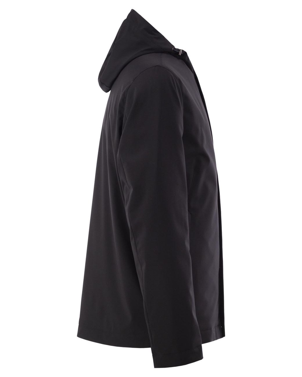 Herno Black Stretch Technical Fabric Hooded Padded Jacket for men