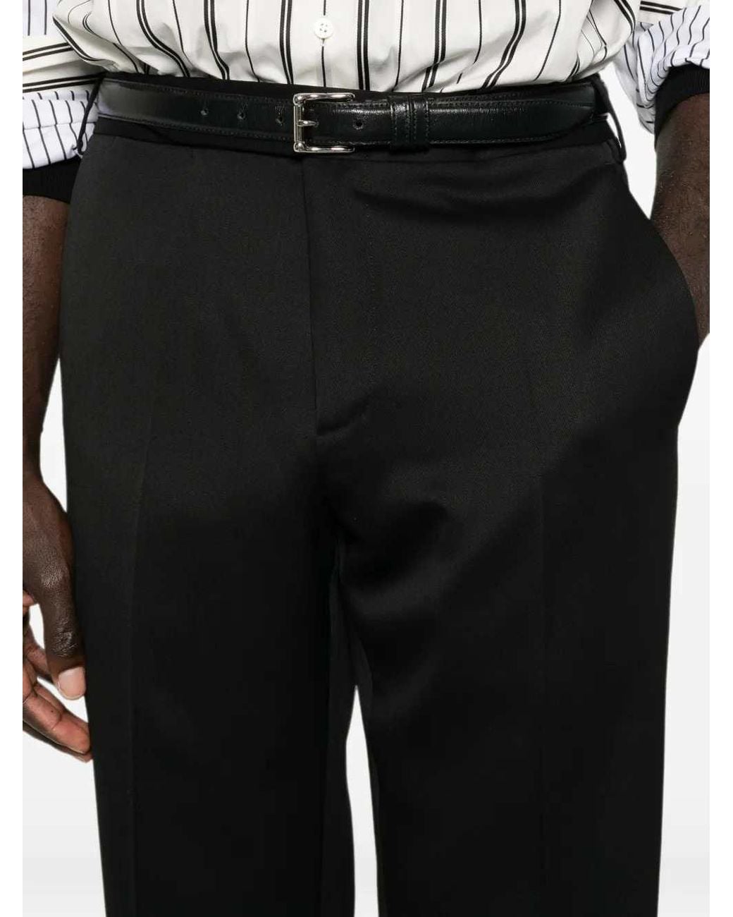 Lardini Black Straight Leg Trousers With Pressed Crease