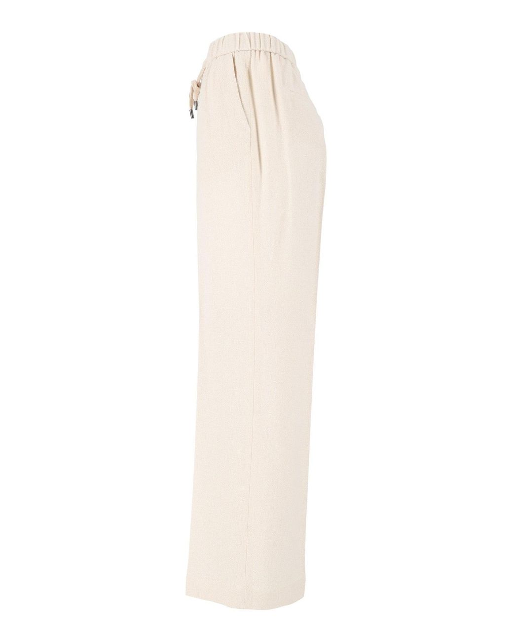 Peserico White Relaxed High Elastic Waist Wide-Leg Pants