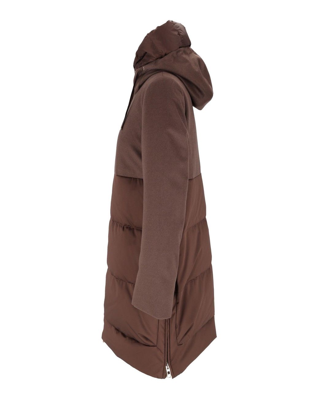 DUNO Brown Quilted Hooded Flared Hem Padded Down Jacket