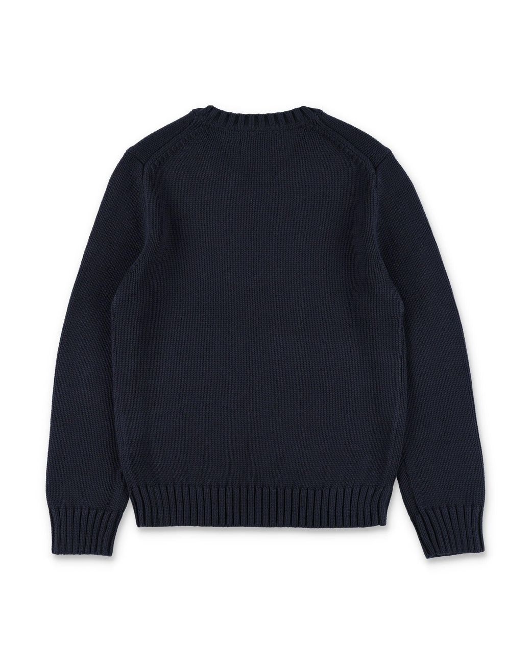 Polo Ralph Lauren Blue Boys Knit Cotton Crewneck Sweater With Embroidered Pony