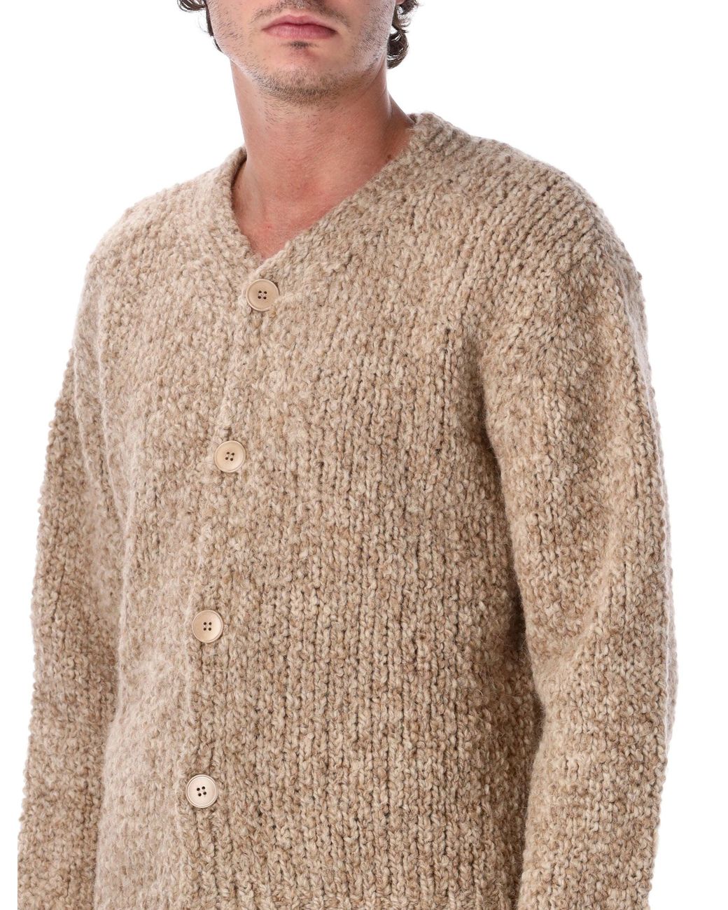 sunflower Natural John Textured Italian Wool & Alpaca Cardigan With Subtle V-Neck And Corozo Buttons for men