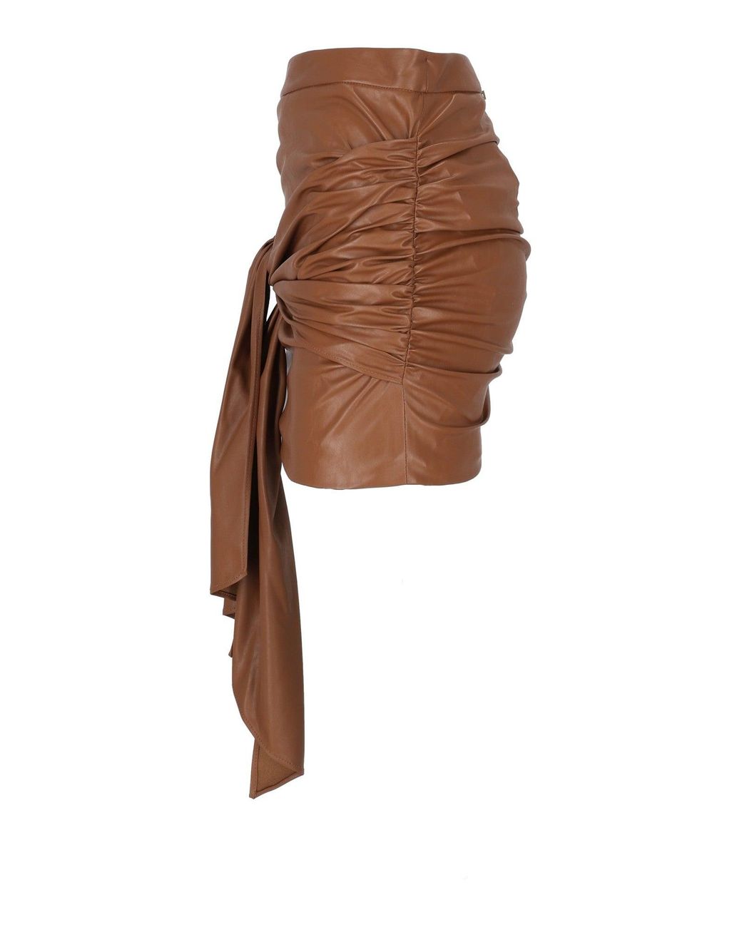 Elisabetta Franchi Brown Ruched Mini Skirt With Draped Tie Detail