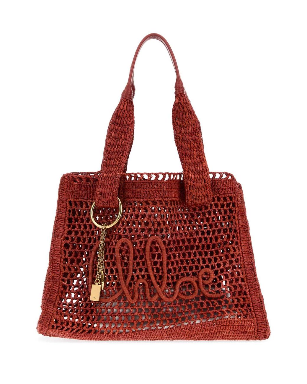 Chloé Red Raffia East-West Summer Banana Shopping Bag