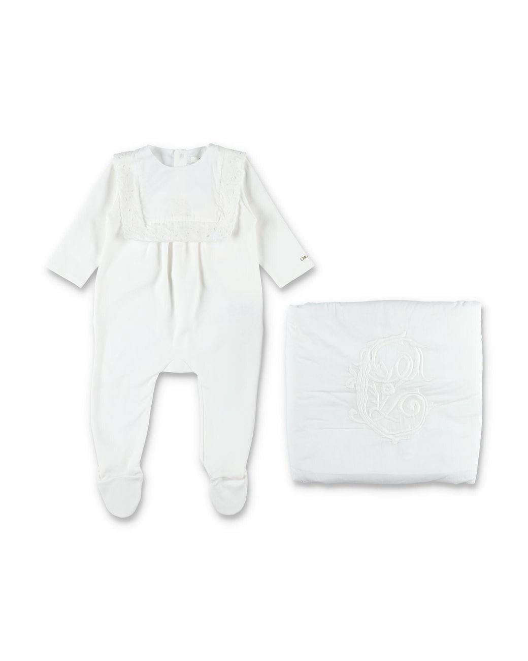 Chloé White Baby Girl Footed Romper Set