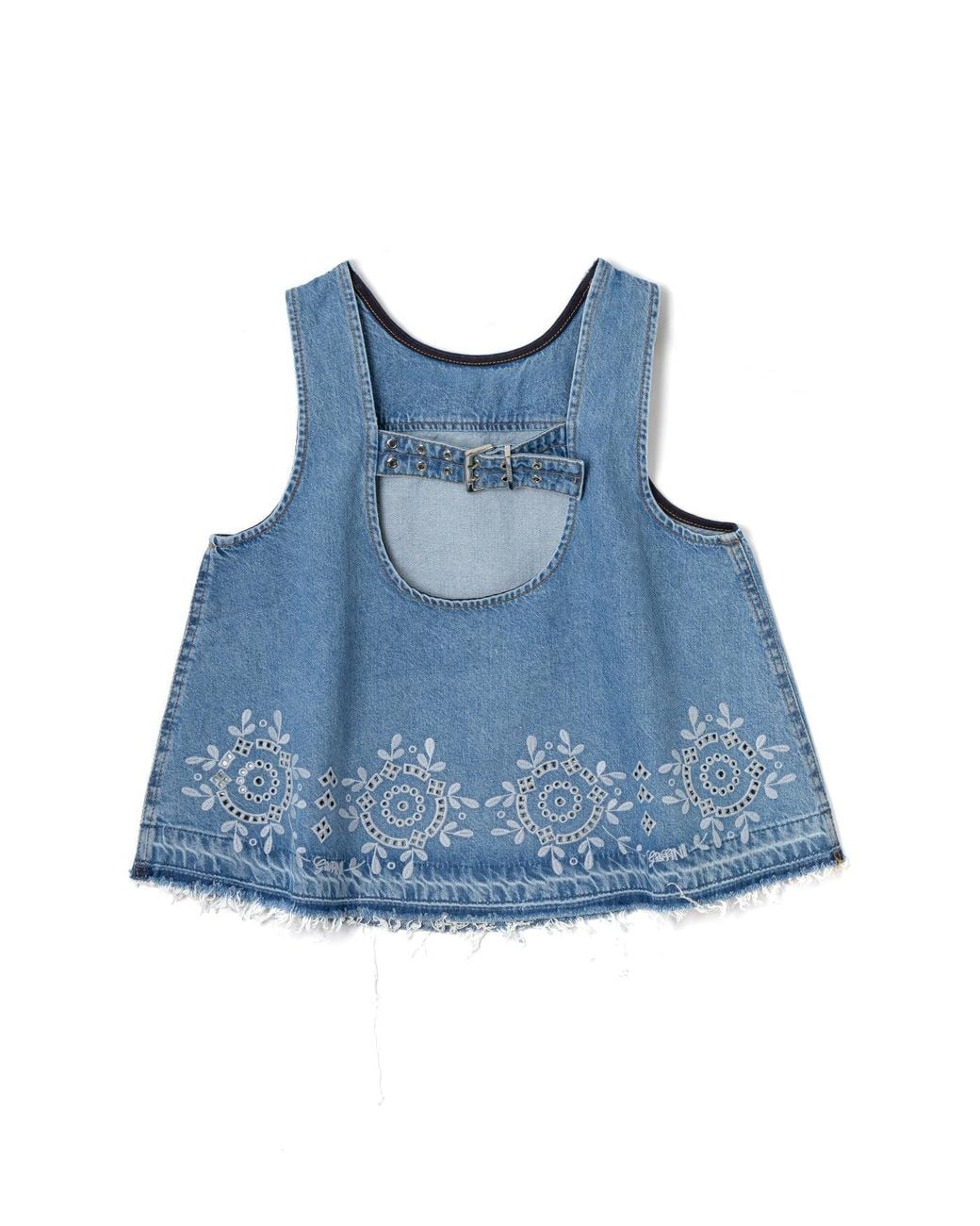 Ganni Blue Broderie Anglaise Denim Top