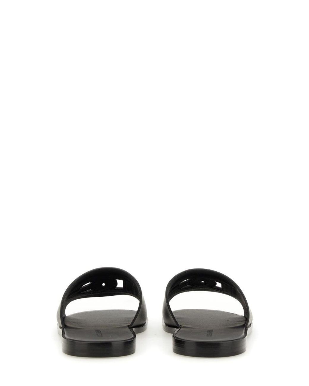 Dolce & Gabbana Black Dg Leather Flat Sandals for men