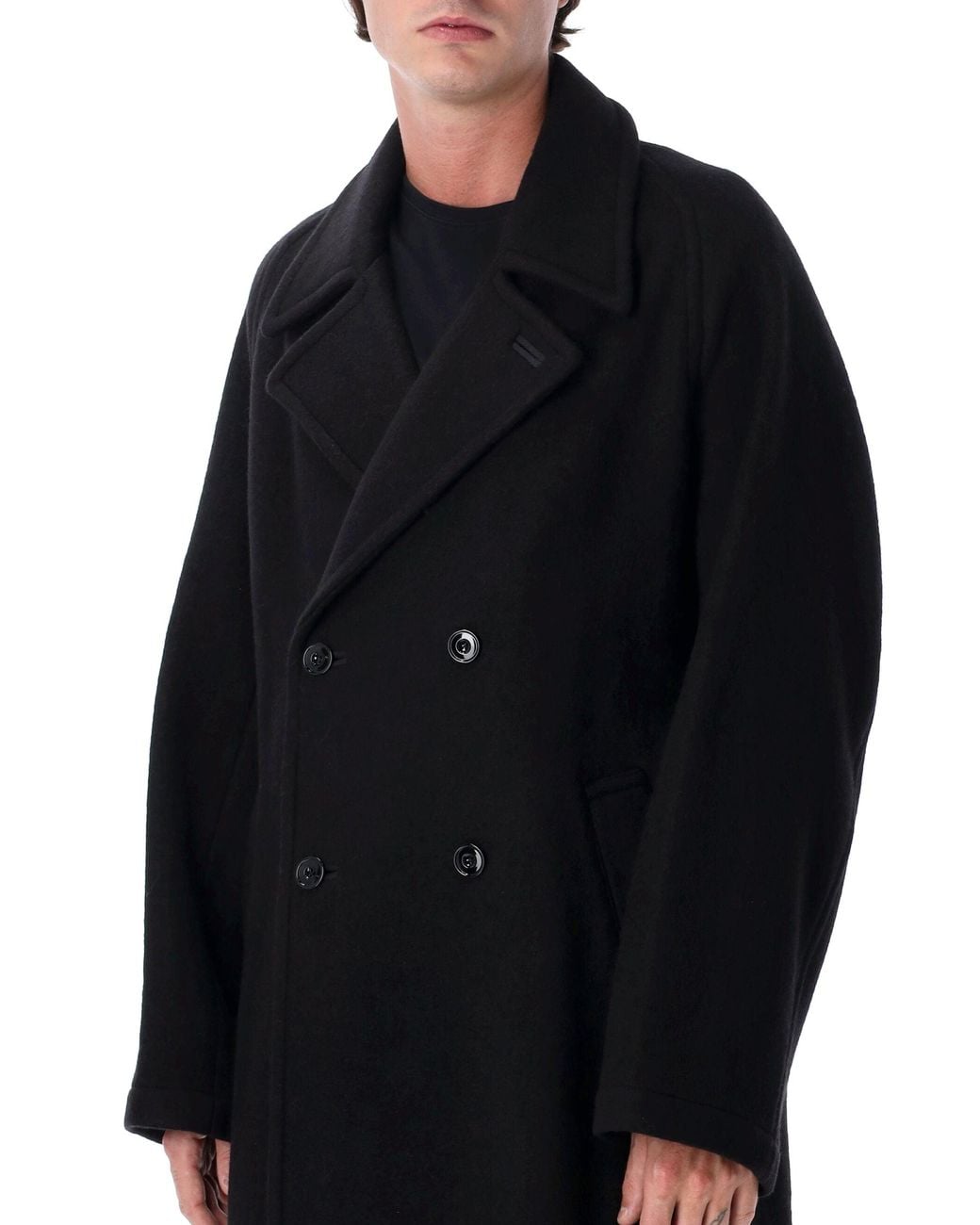 Lemaire Black Double-Breasted Felted Wool & Alpaca Oversized Jacket for men