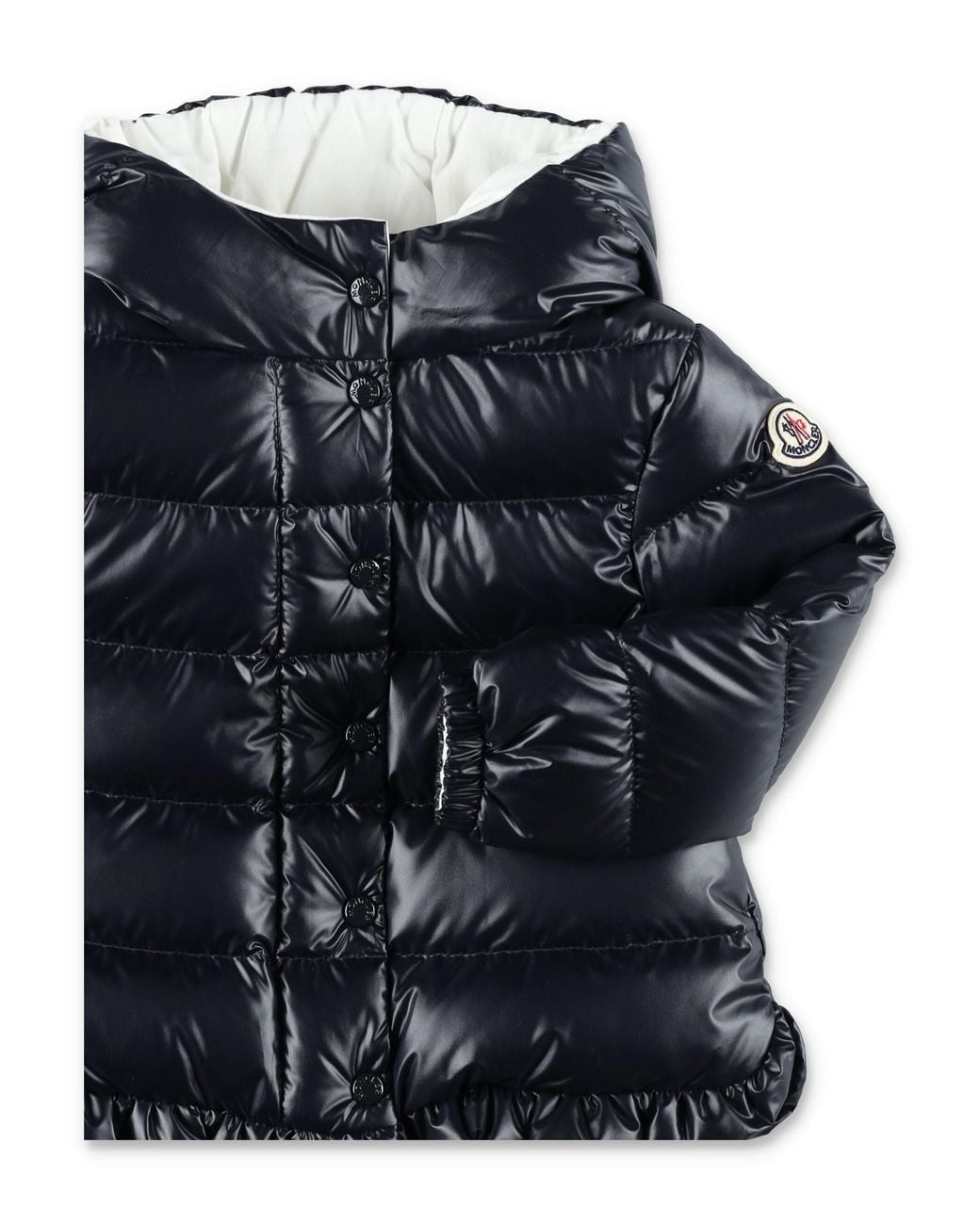 Moncler Blue Mini Tazui Recycled Polyester Down Jacket With Ruffle Hem