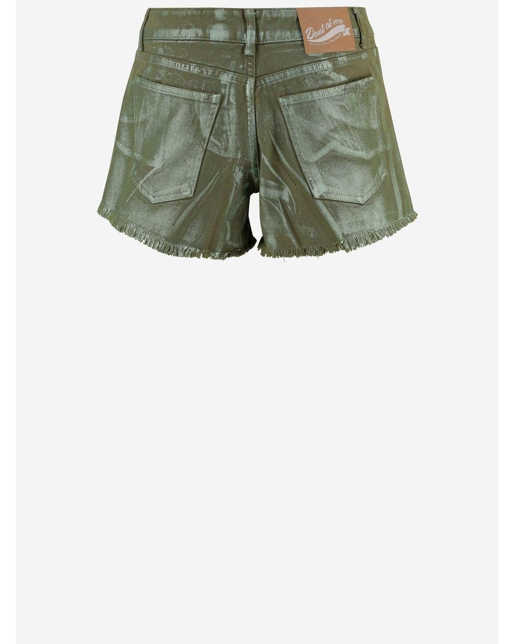 DON'T @ ME Green Cotton Shorts With Fringed Hem