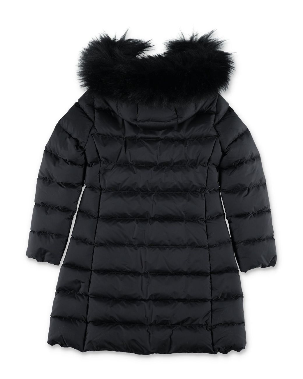 Moncler Black Girls' Long Hooded Down Jacket With Removable Shearling Trim