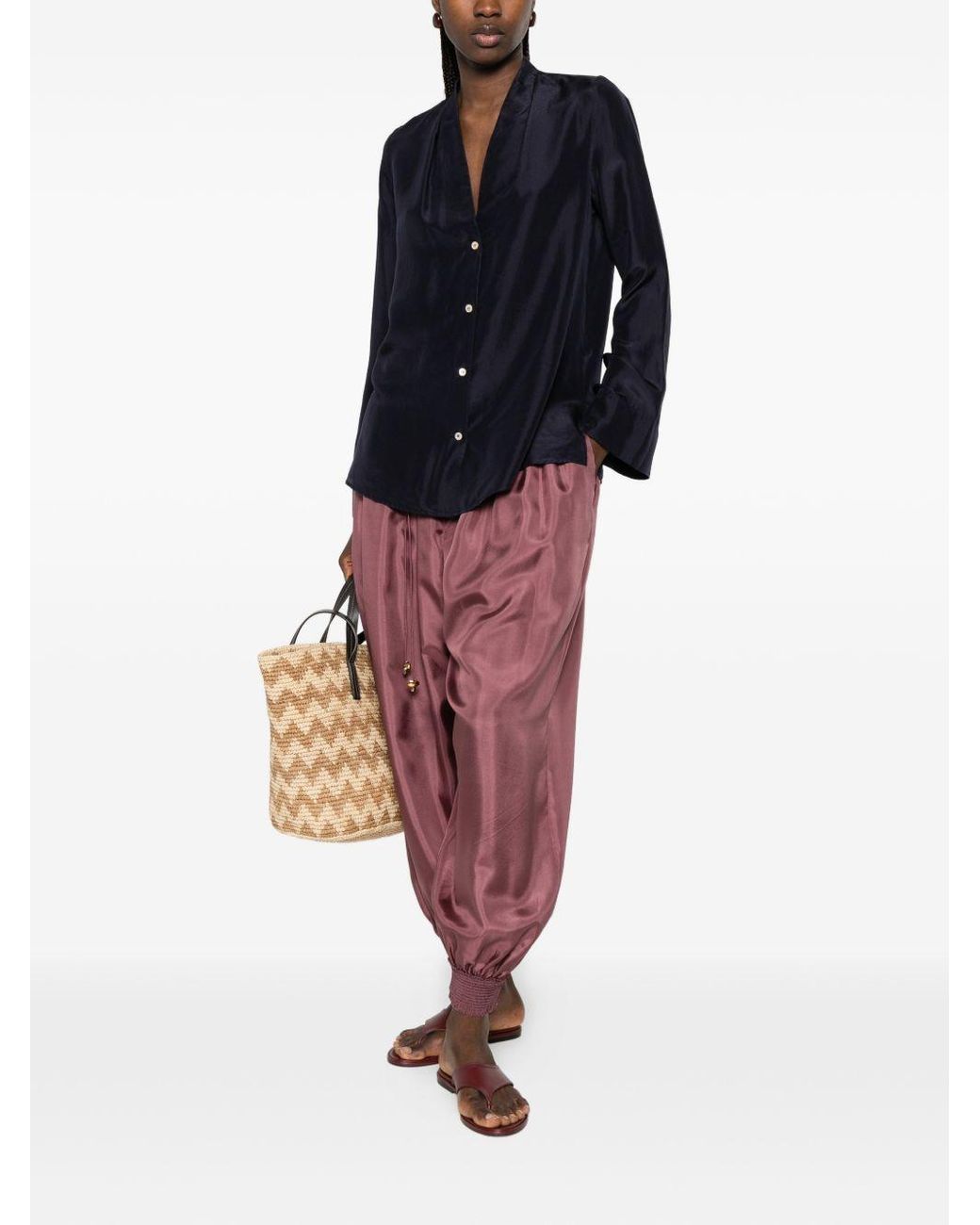 Forte_forte Blue Pleated V-Neck Shirt
