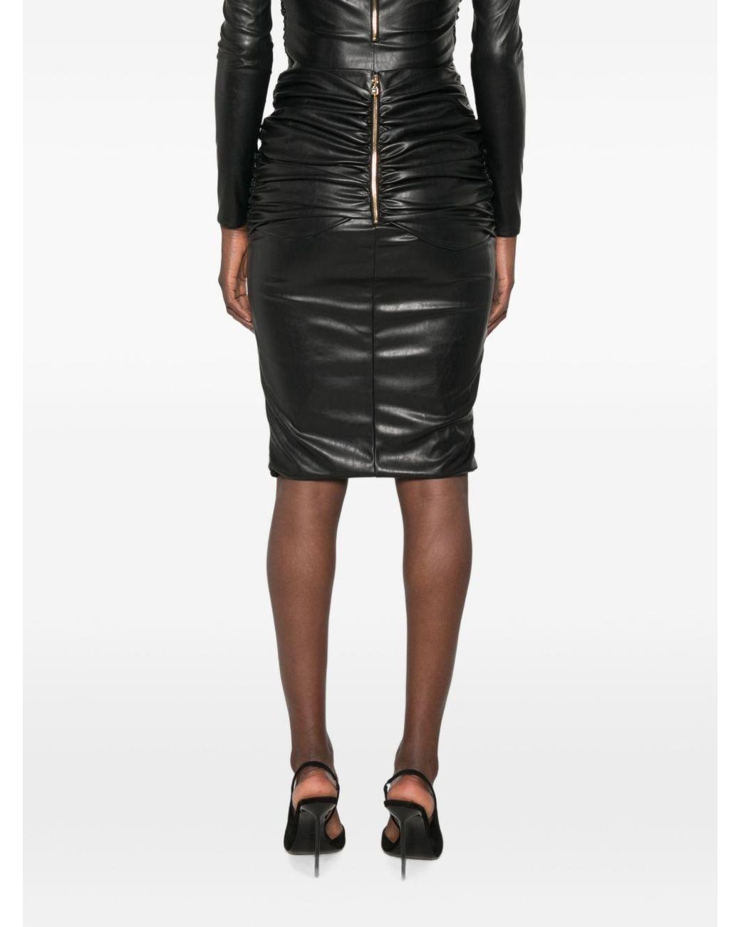 Elisabetta Franchi Black Faux Leather Midi Skirt