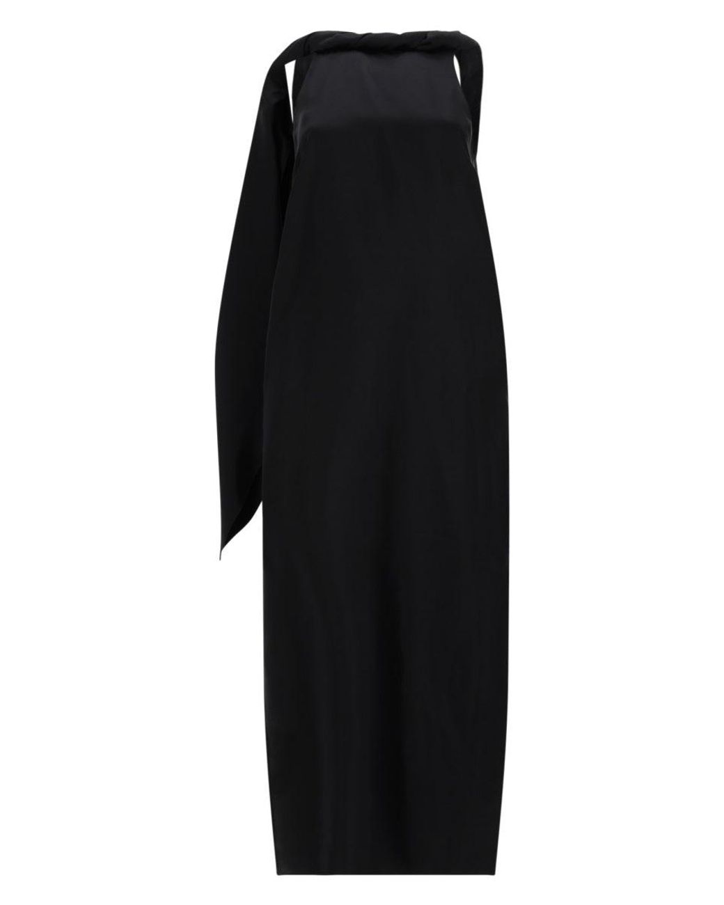 Loulou de Saison Black Silk Draped Halter Midi Dress