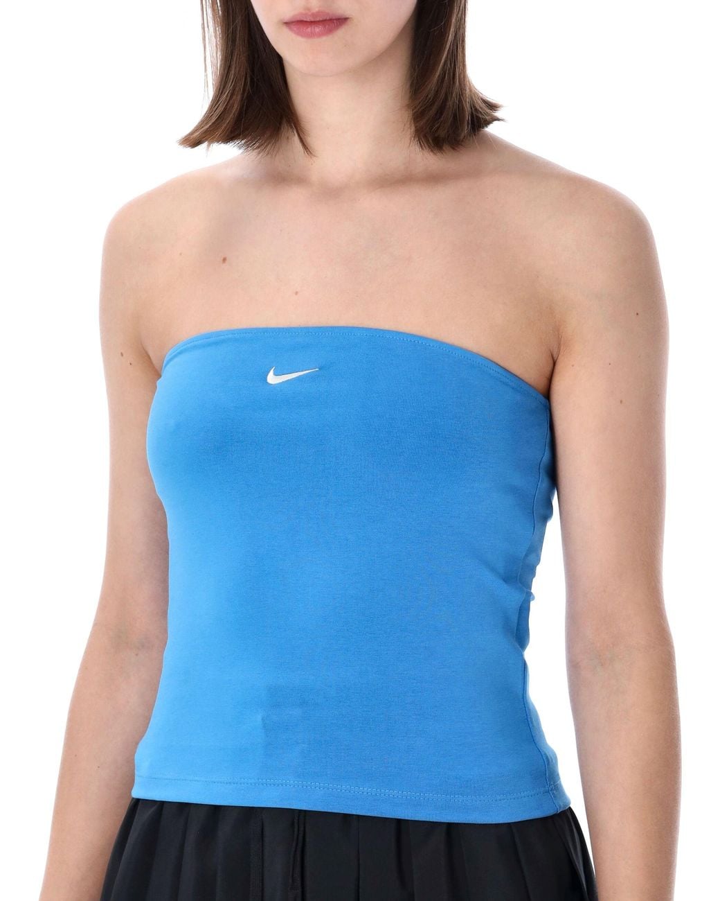 Nike Blue Fitted Bandeau Top With Logo