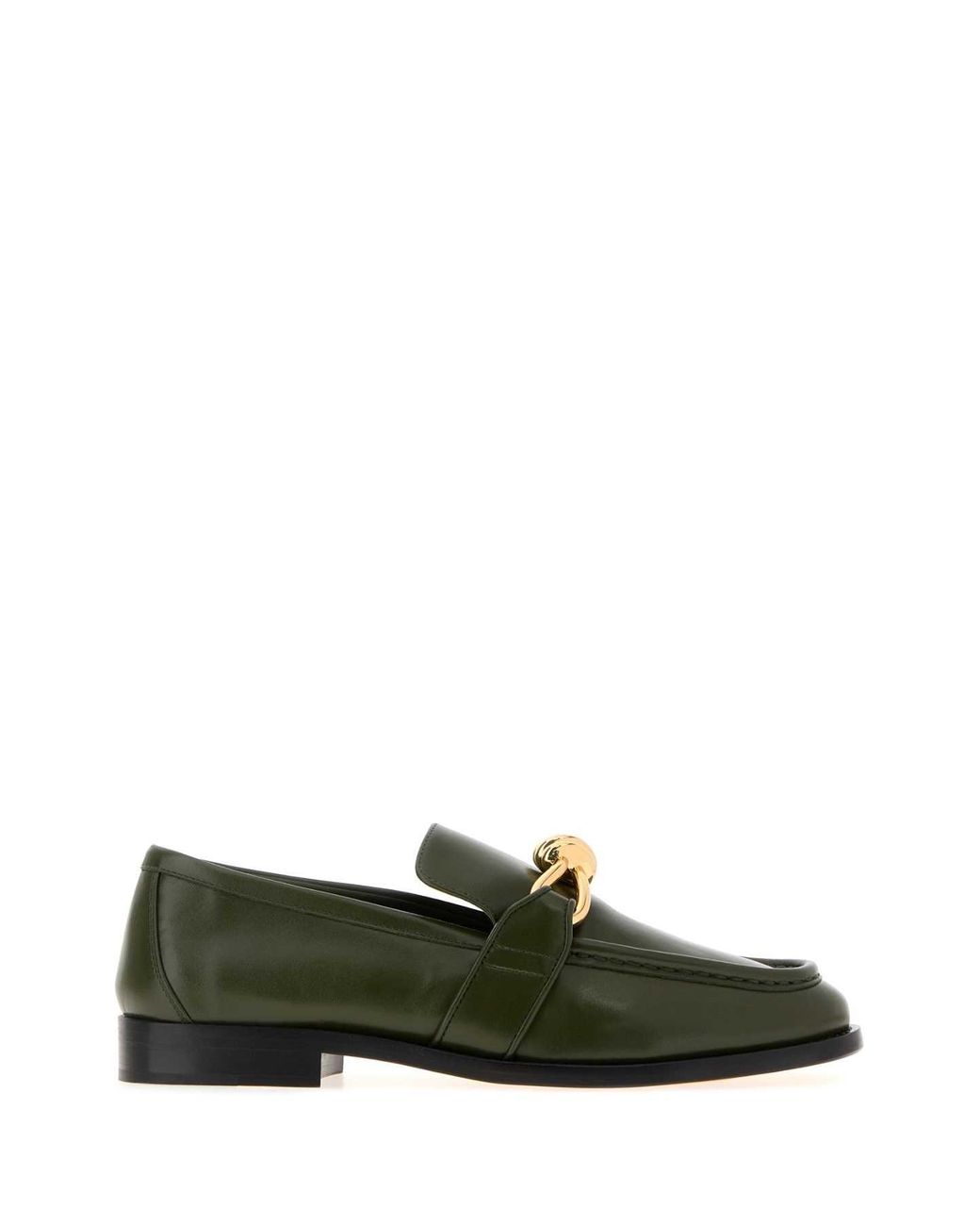 Bottega Veneta Green Leather Astaire Loafers